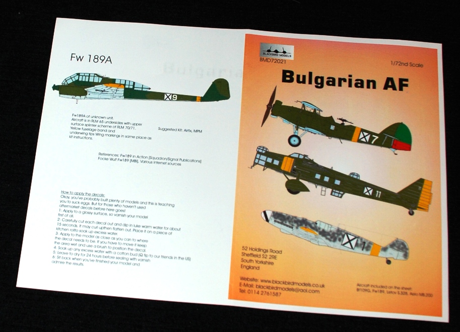 3 HN Ac Decals Blackbird Models Bulgarian AF 1.72