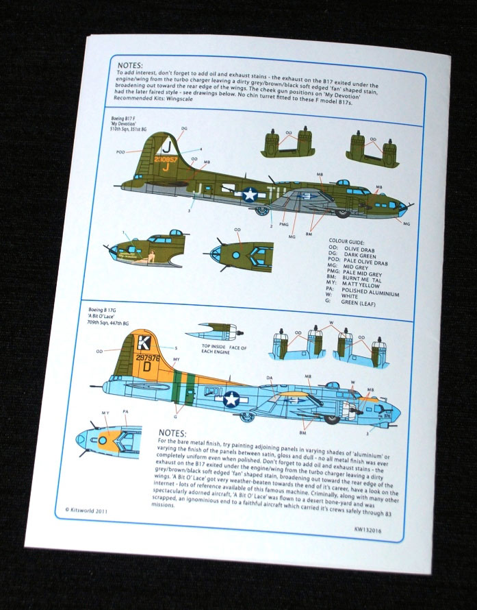 Kits World Decals 1/32 B-17G FLYING FORTRESS American Beauty
