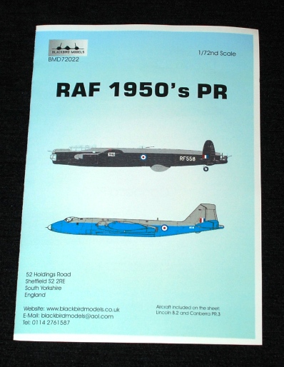 1 HN Ac Decals Blackbird Modelle RAF 1950 PR 1.72