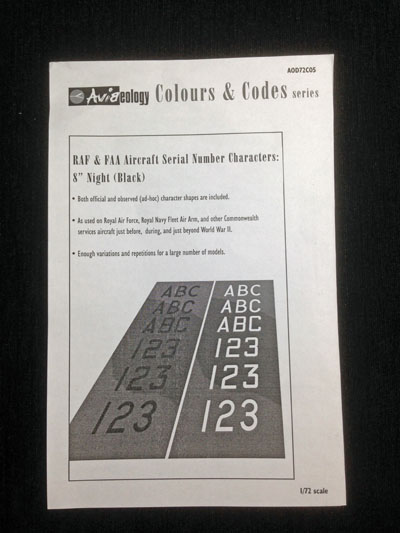 1 HN Ac Decals Aviaeology RAF FAA Serials and Characters 1.72