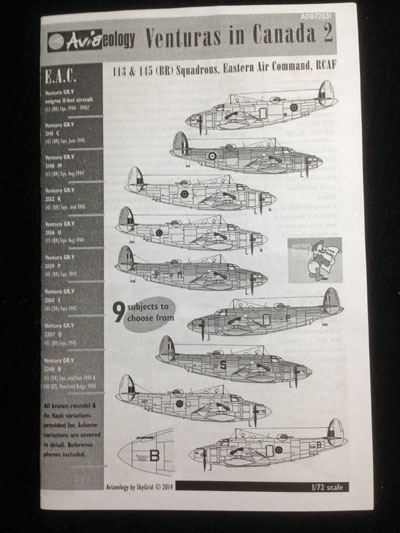 1 HN Ac Çıkartmaları Kanada'da Aviaeology Venturas 2 1.72