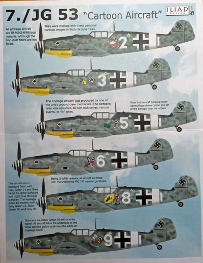 1 HN Ac Decalcomanie Iliad Design JG53 Bf 109G6 aeroplano cartone animato 1.32